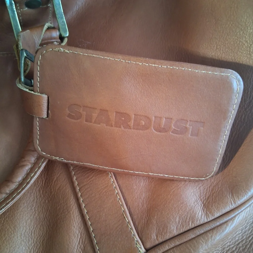 Piel Leather Large Duffel Weekender Bag Saddle Cognac Brown stardust